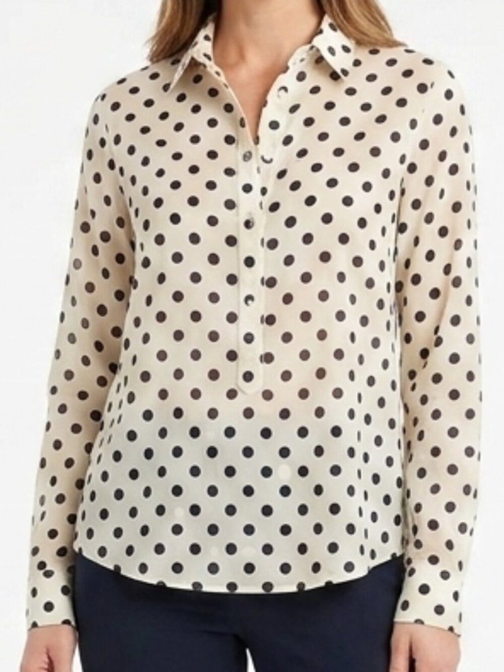 J. Crew Polka Dot Pull On Half Button Front Shirt- Sz XS